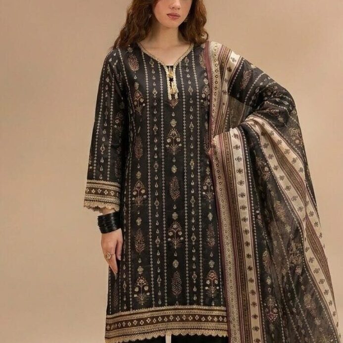 Midnight Elegance Printed Lawn 3 Piece Suit