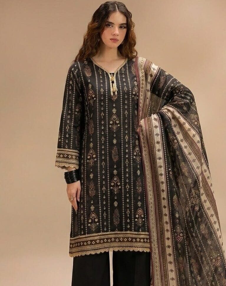 Midnight Elegance Printed Lawn 3 Piece Suit