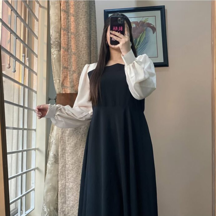 Syeda’s Fashion Black & Cream Elegant Long Dress 2 Piece Suit