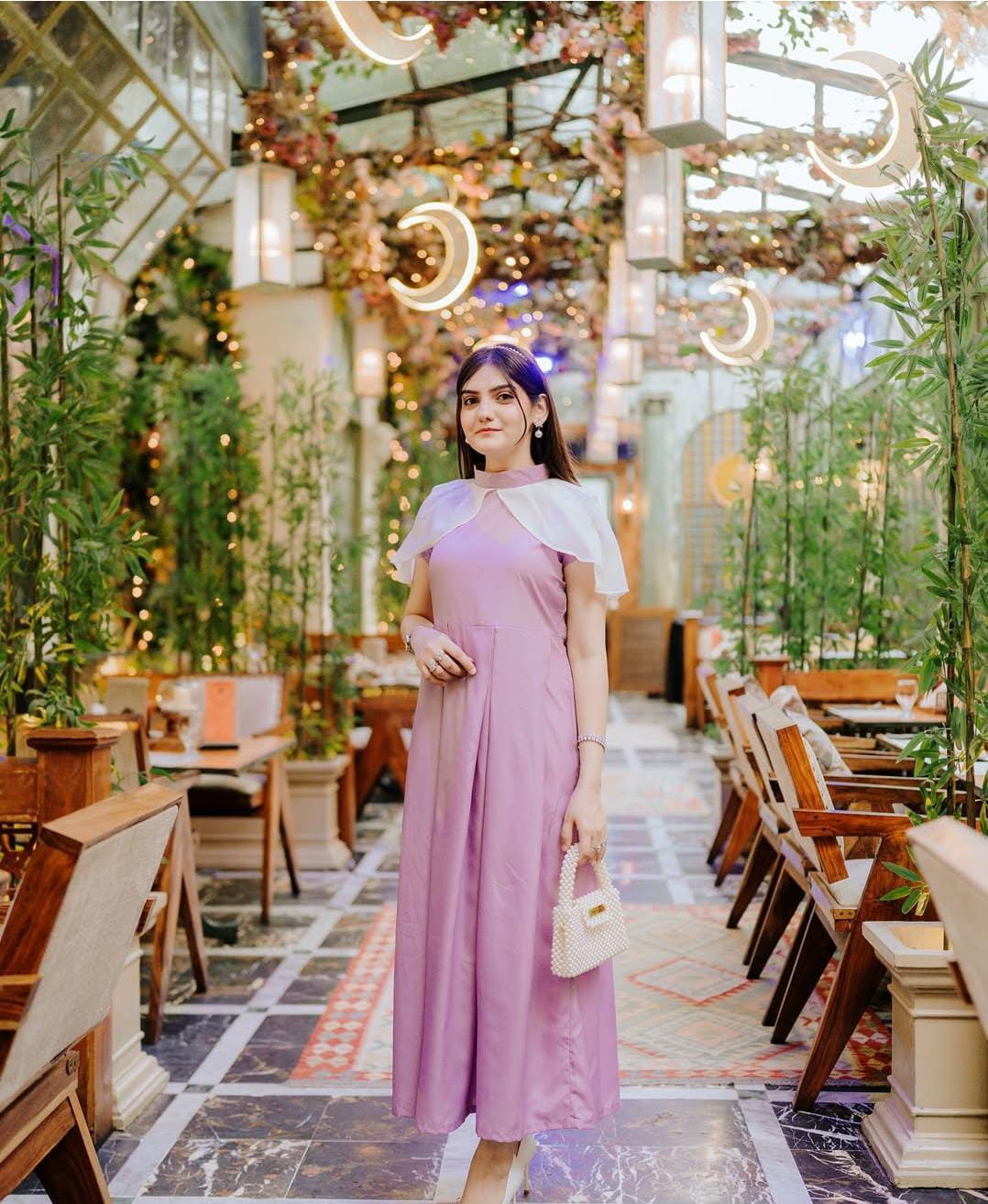 Syeda’s Fashion Elegant Pink Cape Style Maxi Dress