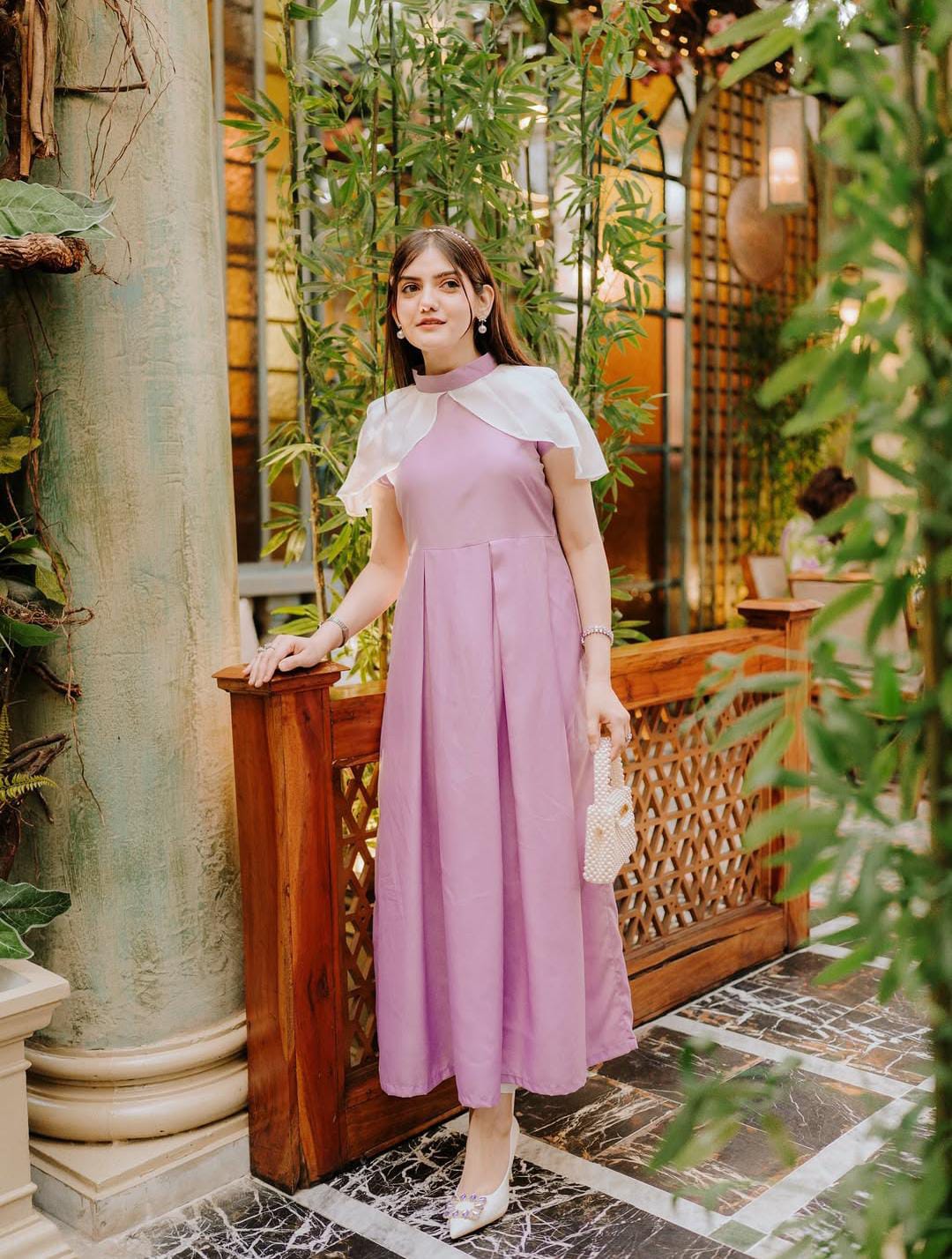 Syeda’s Fashion Elegant Pink Cape Style Maxi Dress - Image 2