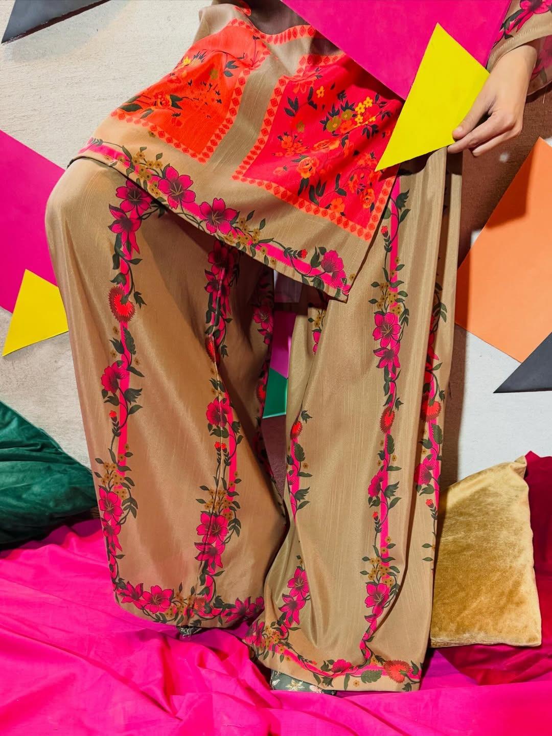 Block Printed Silk Crepe 2-Piece Suit for Women - Image 4