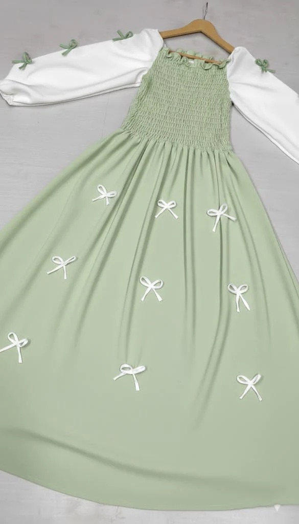 Bow Smokey Maxi Dress in Wool Peach Fabric - Image 8