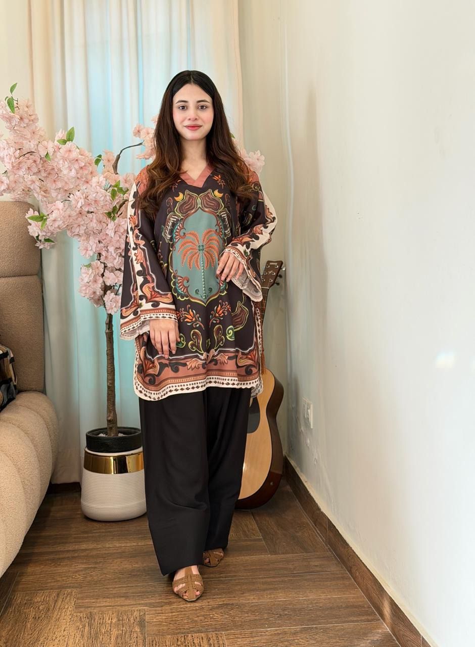 Printed Farshi 2-Piece Silk Crepe Set – Premium Quality