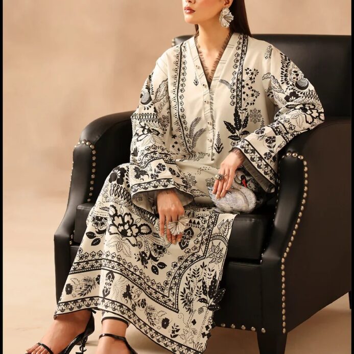 Long Printed 2-Piece Silk Crepe Suit – Premium Quality