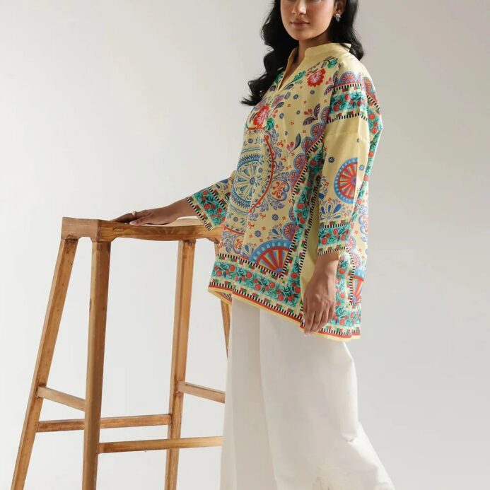 Trendy Printed Farshi 2-Piece Suit in Silk Crepe Fabric