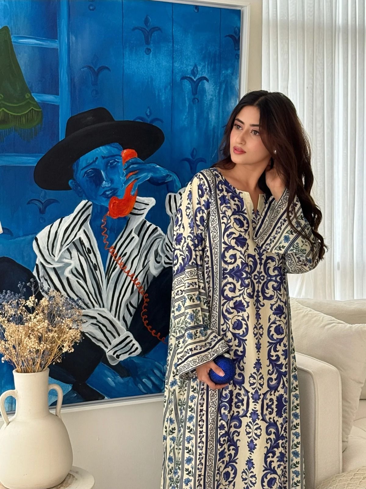 Elegant Long Printed 2-Piece Silk Crepe Outfit - Image 5
