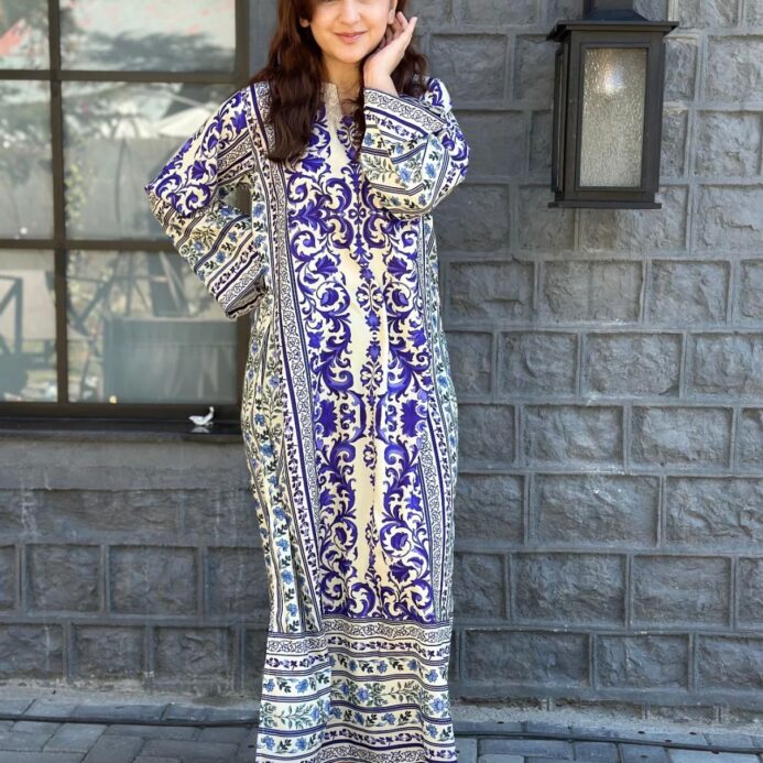 Elegant Long Printed 2-Piece Silk Crepe Outfit