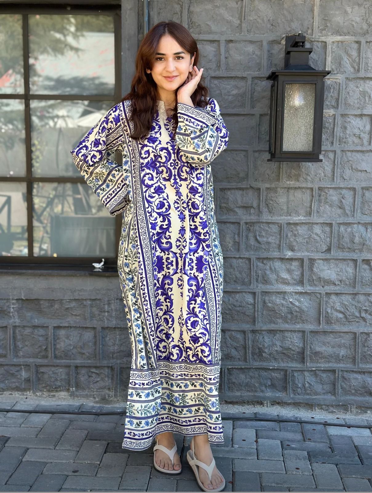 Elegant Long Printed 2-Piece Silk Crepe Outfit