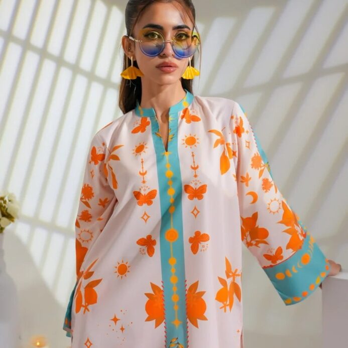 Celestial Butterfly Fusion Vibrant Teal & Tangerine 2PC Co-ord Set