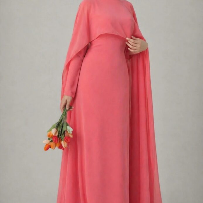 Evora Cape Gown – Elegant Chiffon Maxi Dress