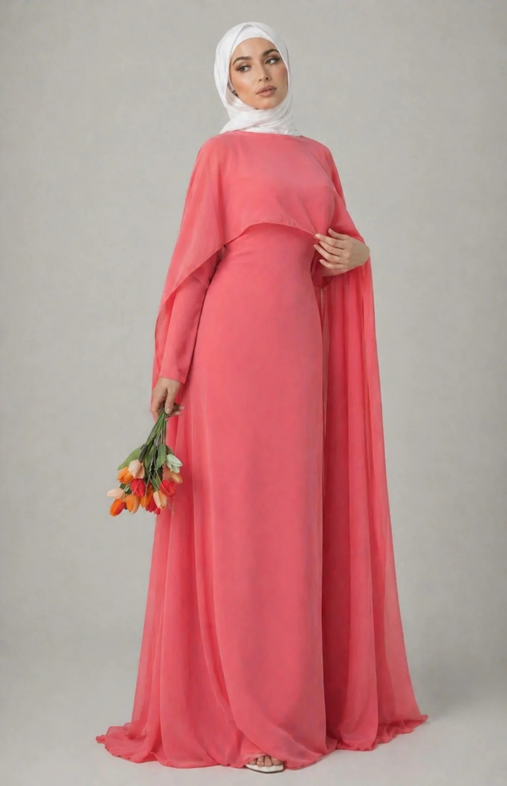 Evora Cape Gown – Elegant Chiffon Maxi Dress
